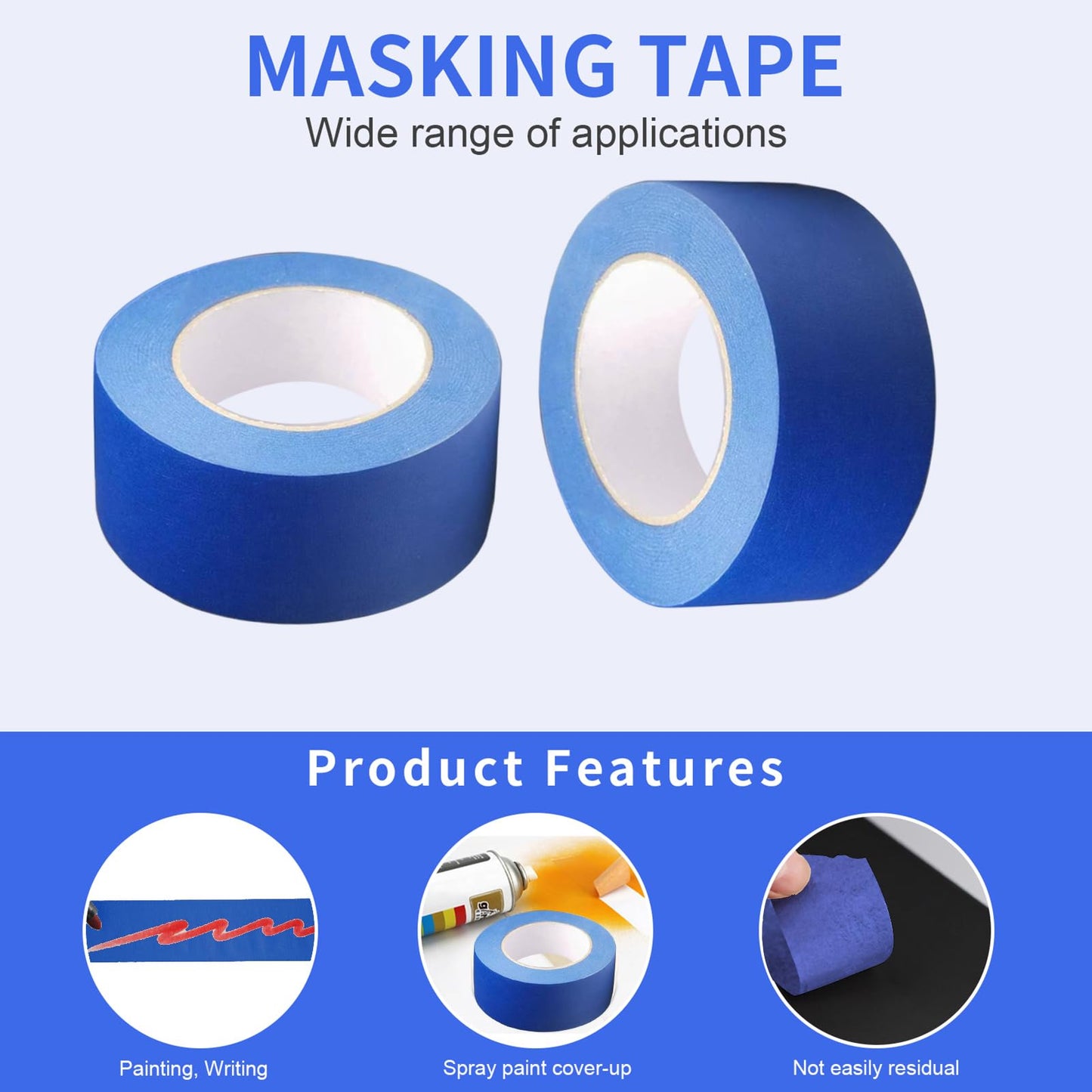JayJayup Painters Tape 2 Inch Wide, 2 Rolls Blue Masking Tape, 2 Inches x 55 Yards x 2 Rolls, 110 Yards in Total