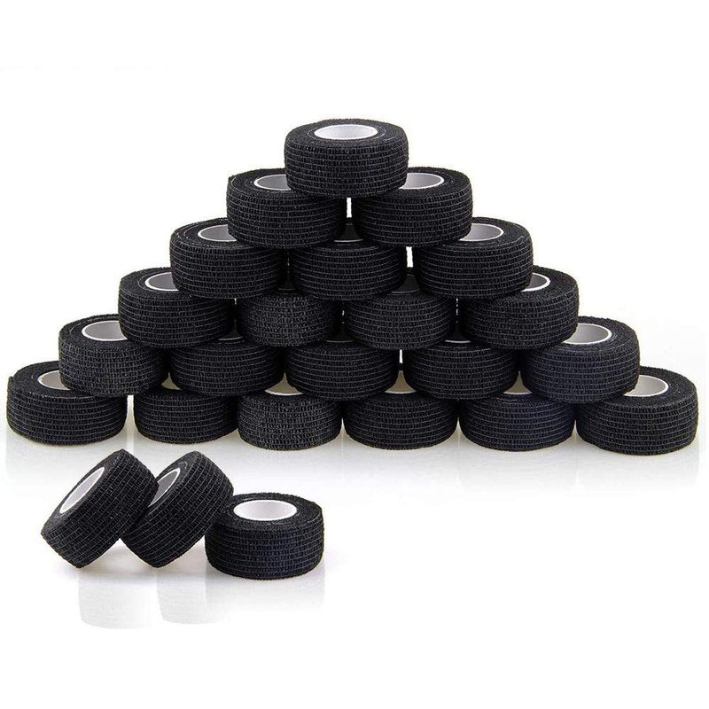 BISIBITA2 Self Adhesive Bandage Rolls Grip Cover Sensi Wrap Tape for Sports,Wrist,Ankle,Pets 5-Yards 24pcs (1 inch, Black)