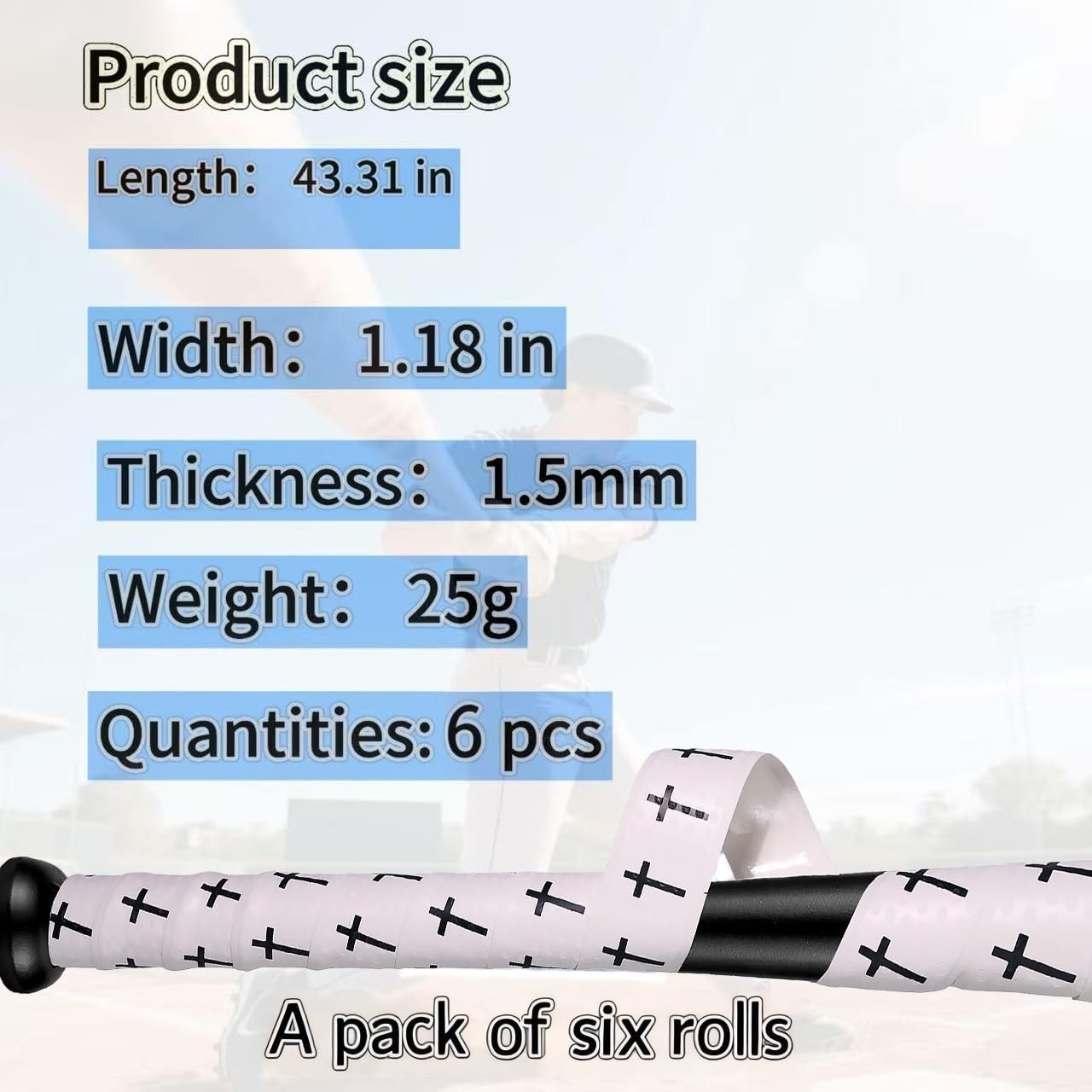 Skiennix Baseball Bat Grip Tape - Non-Slip Precut & Full Softball Wrap | 1.5mm, 2/4/6 Pcs Options