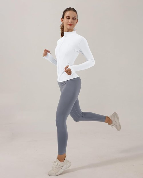 Gacaky Women's Slim Fit Yoga Jacket - Full Zip Athletic Track Jacket with Thumb Holes