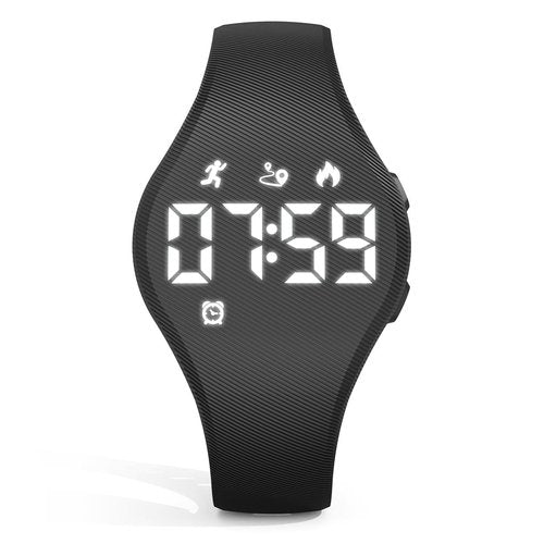 Focwony Kids Led Digtial Fitness Tracker Watch for Ages 5-15, No App Waterproof Wristwatch, with Pedometer Step Counter Alarm Clock, for Children Goys Girls Teens (Black)