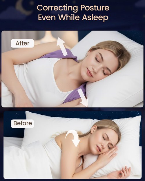 RNEMP® Sleep Upper Back Brace Posture Corrector for Women, Ultra-Soft Lavender Back Straightener Posture Brace for Women, Lightweight & Airy, for All Night Spine Alignment & Morning Relief