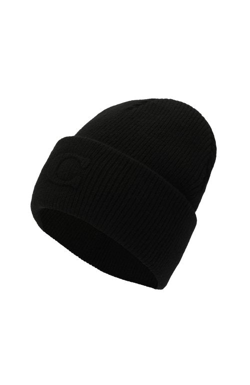 Embossed C Knit Beanie Black