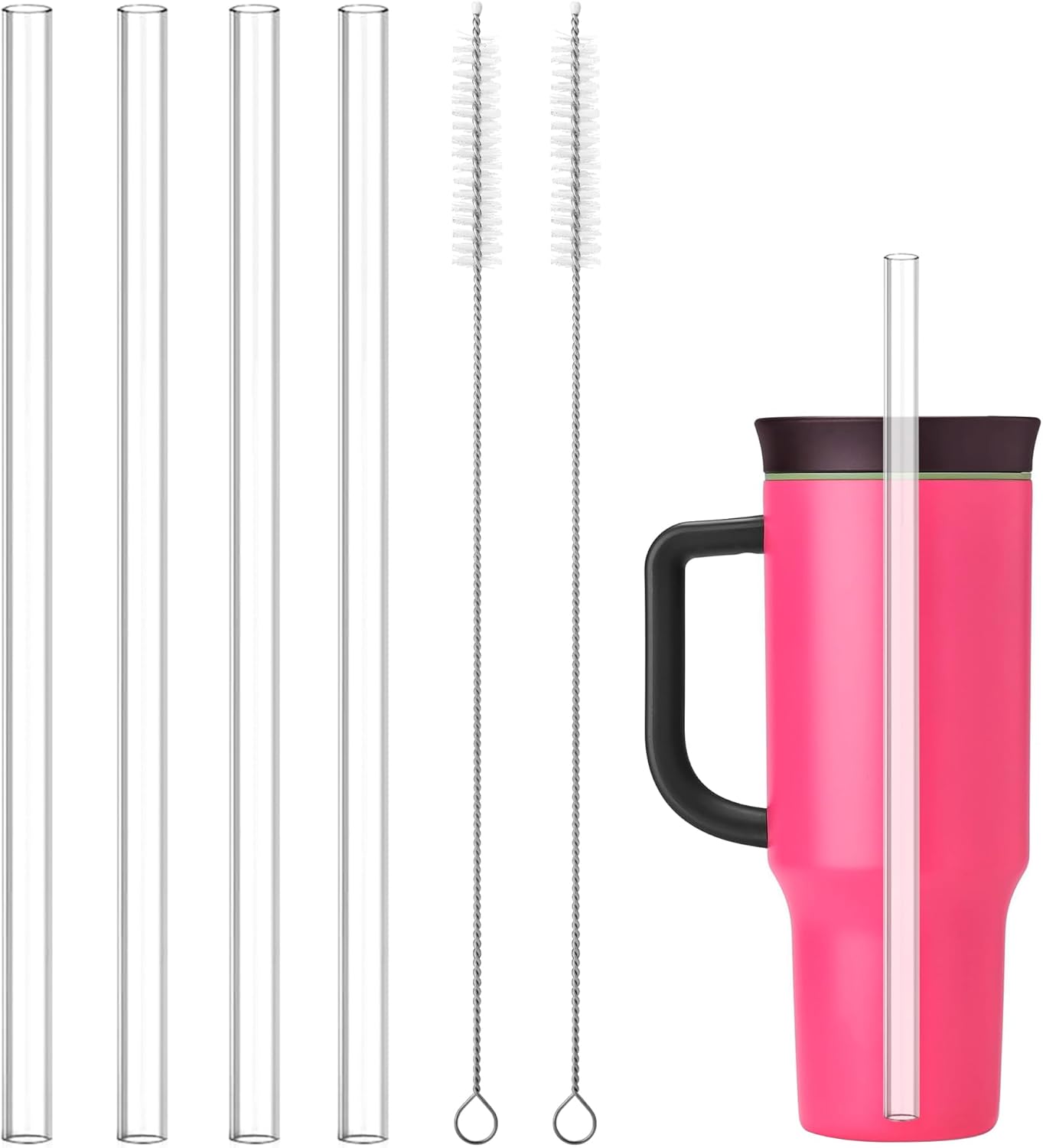 Owala Tritan Reusable Straws - 4-Pack Long Drinking Straws with 2 Cleaning Brushes for 40 oz Tumblers