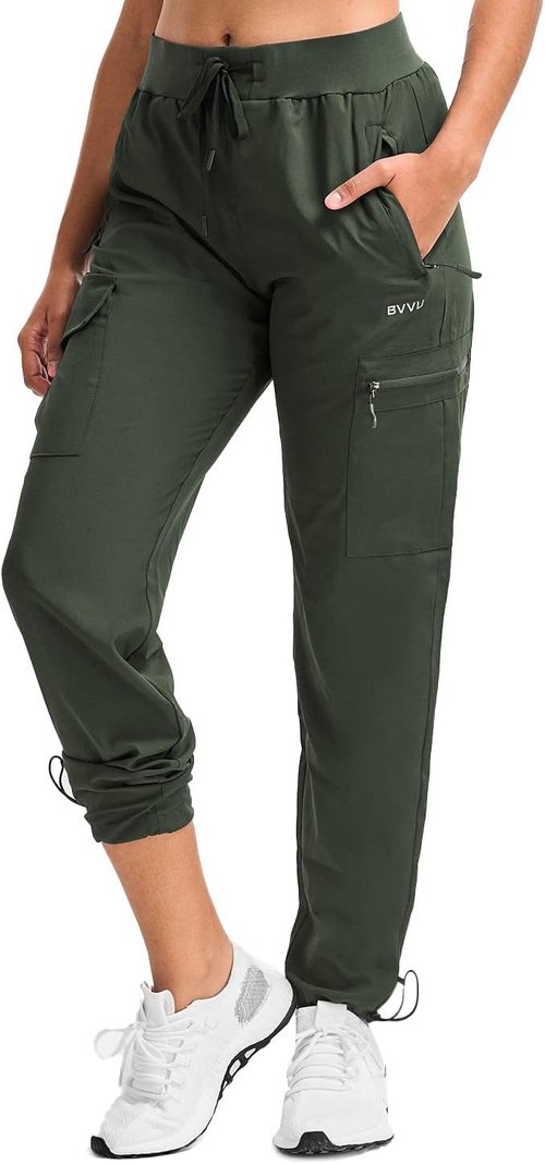 BVVU Women's Hiking Pants - Lightweight Quick-Dry Outdoor Cargo Joggers with Waterproof Zipper Pockets