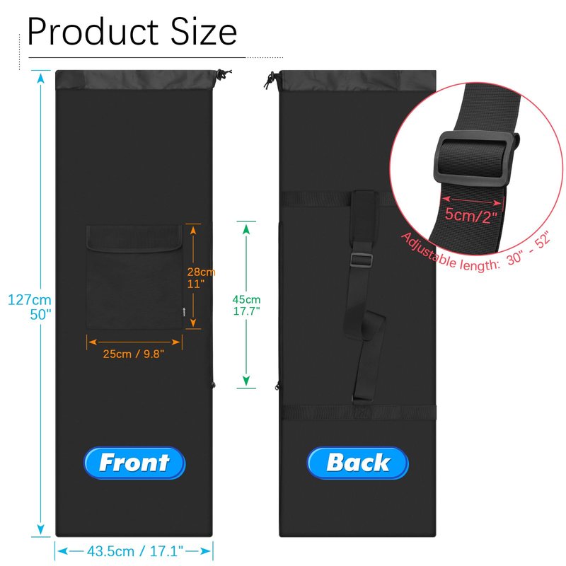 Easecos Longboard Skateboard Bag Portable Skateboard Carry Bag with Outer Pocket, Heavy Duty Longboard Bag with Adjustable Strap, Outdoor Sport Travel Storage Organizer for Men Women, 50" L x 17.1''W