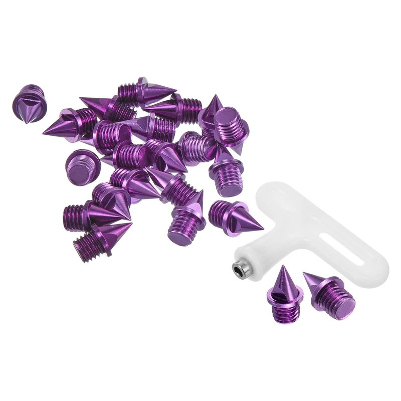 PATIKIL 1/4 Inch Carbon Steel Track Spikes, 20 Pack Sports Shoes Spikes Replacement Accessories with Spike Wrench for Long Jumping Running, Purple
