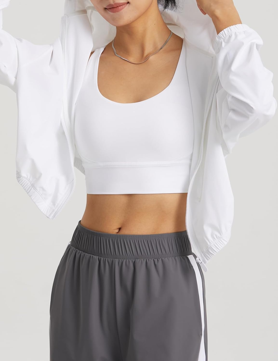 Wyeysyt Women's UPF 50+ UV Sun Protection Cropped Jacket - Athletic Zip-Up Hoodie in White, XL