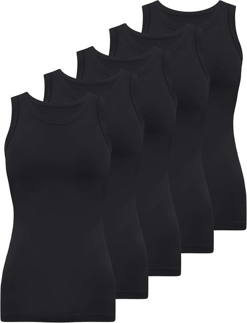 BQTQ Women's Crewneck Tank Tops - High Neck Sleeveless Slim Fit Basic Undershirts | 5 Pack