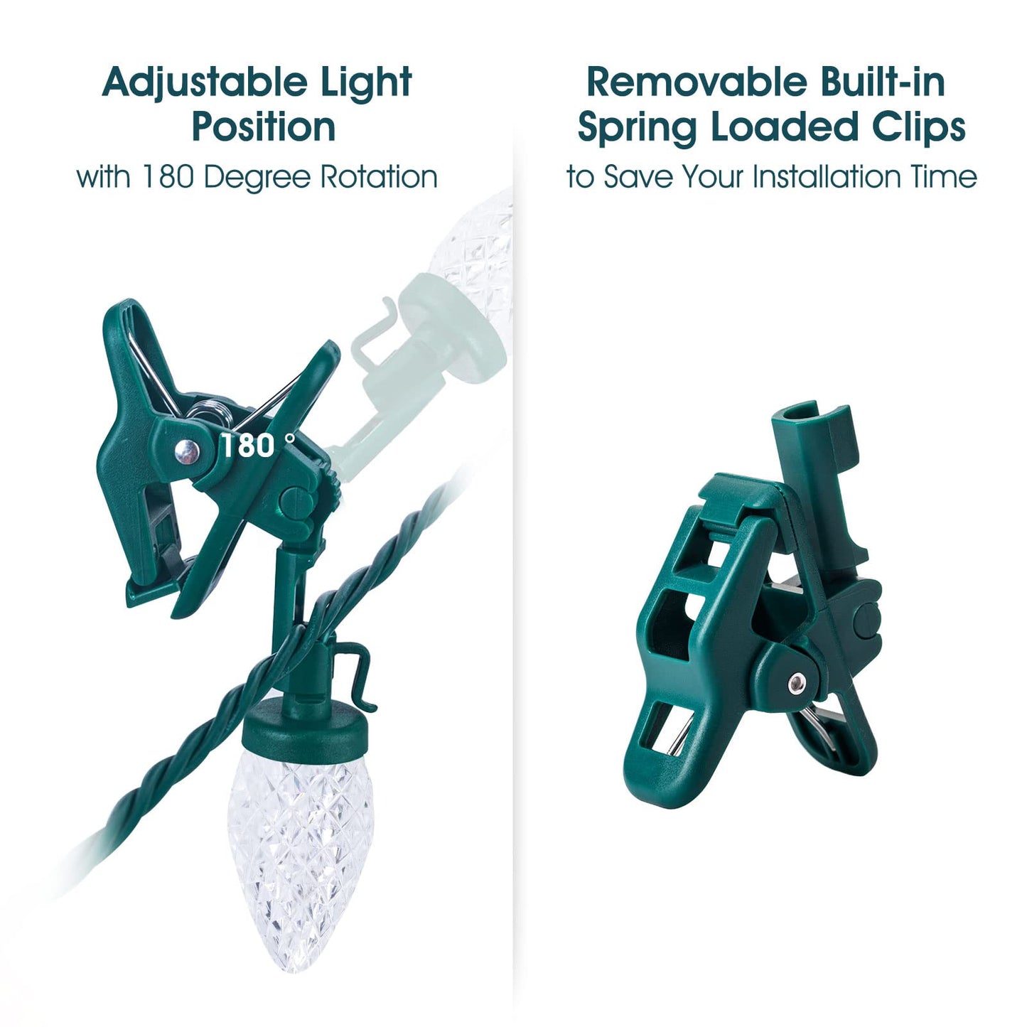 C9 LED Christmas Lights Outdoor, 68 Feet 100 LED C9 String Lights with 100 Spring Clips, Waterproof Connectable Christmas Tree Lights for Outside Roofline Patio Home Xmas Decor, Pure White