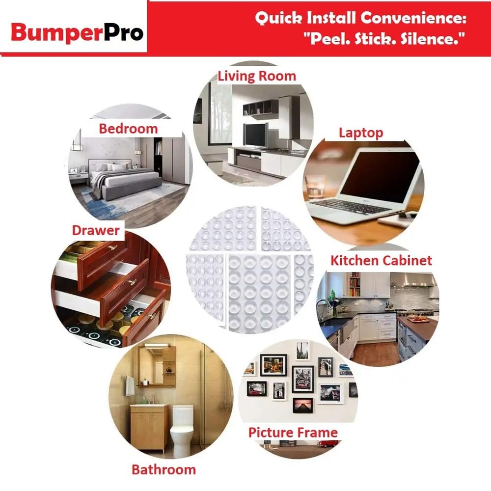 100PCs Clear Cabinet Door Bumpers 3/8", Self Adhesive Silicone Clear Rubber Bumpers for Cabinet Doors, Rubber Stoppers for Furniture, Adhesive Rubber Feet Pads, Drawer Stops, Cabinet Stoppers