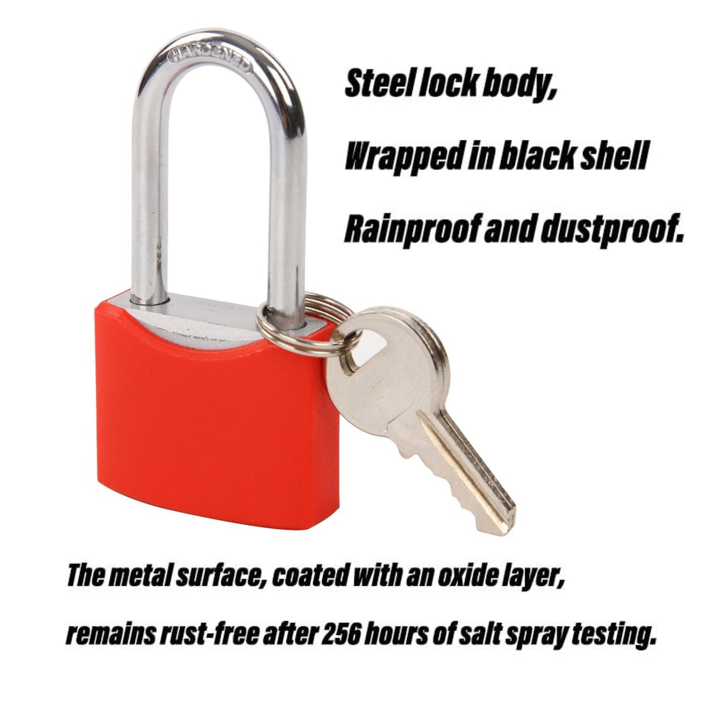 SEPOX® Twins 1-9/16" All-Weather Outdoor Padlocks Keyed Alike, Long Shackle, Solid Steel Lock, Heavy-Duty&Red Cover, Compact Design for Gate Fence Cabinet Toolbox School Gym Locker with 2pcs Same Key