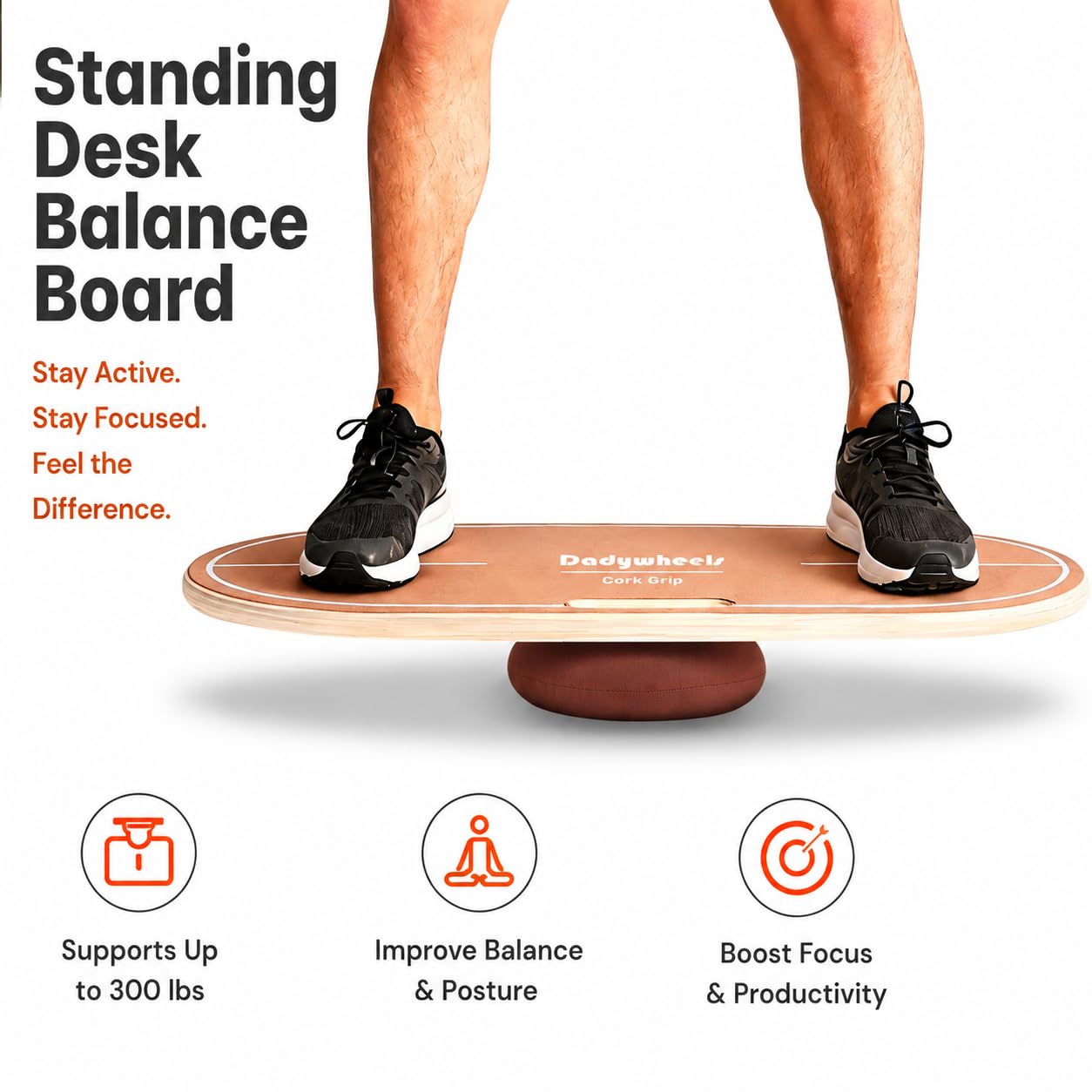 Standing Desk Balance Board - Lightweight & Portable 28"x13" Wobble Board for Active Standing, Improving Balance & Core Strength at Office or Home