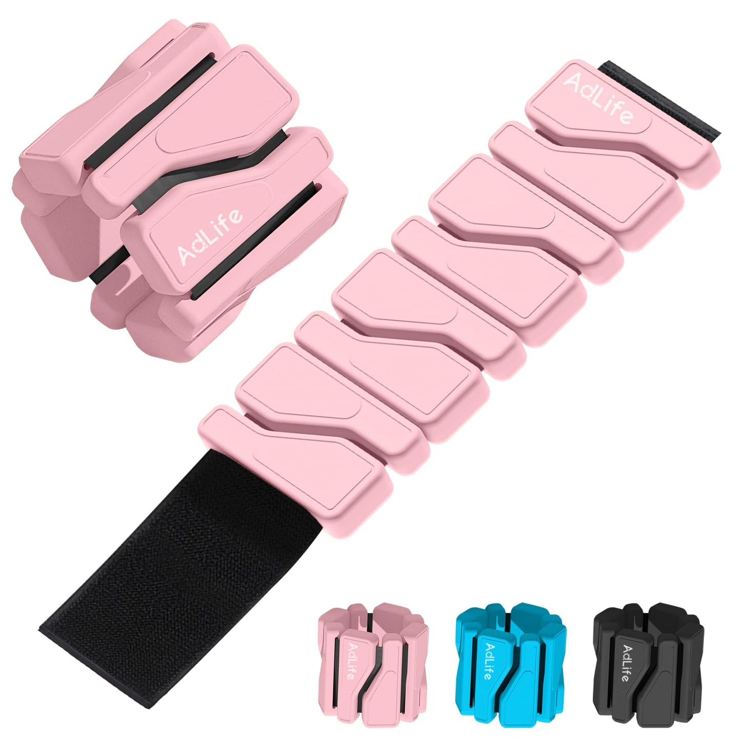ADLIFE Adjustable Wrist Ankle Weights for Women Men Kids, 2 Lbs Wearable Arm Leg Weights Set of 2 (1 Lb Each), Weighted Wristbands Exercise Weights for Walking Running Pilates Yoga Travel Pool Exercise Home Gym Workout-Pink