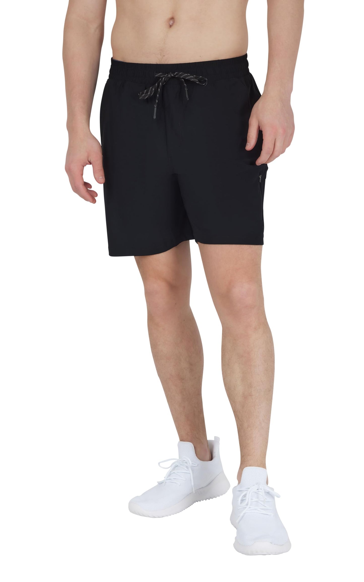 90 Degree By Reflex Mens Workout Short Lightweight Quick Dry 7" Side Zipper Pocket Shorts with Drawstring - Black - XL