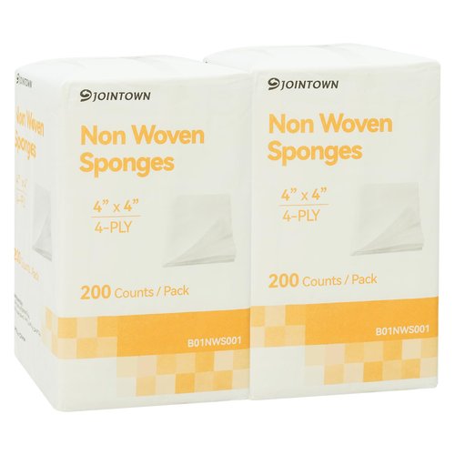 Jointown Non-Woven Gauze Sponges - 4-Ply, 4" x 4" All-Purpose Non-Sterile Highly Absorbent Dental Gauze Wound Care for First Aid Kit/Medical Facilities, 200 Count × 2 Pack (400pcs)