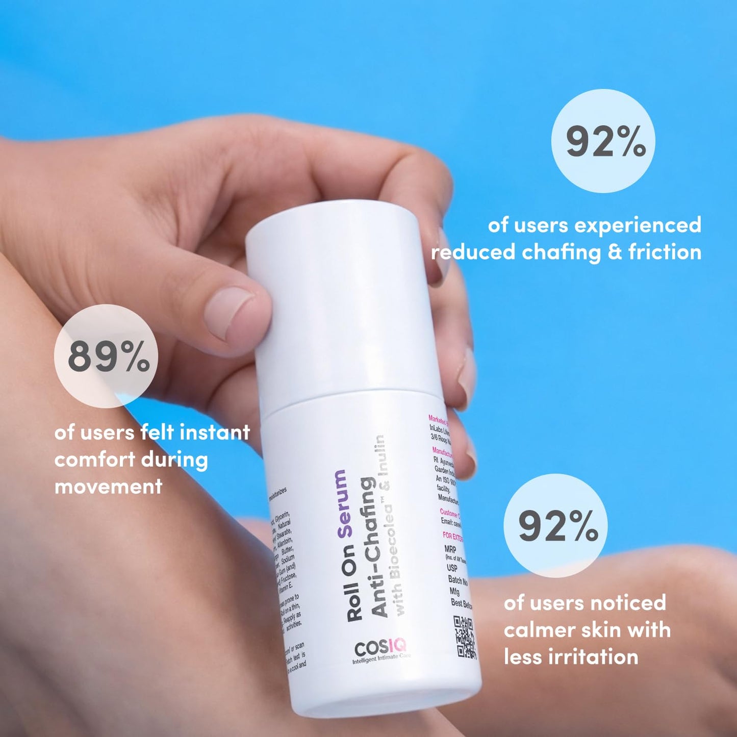 Cos-IQ Anti Chafing Roll-On Serum | For Men & Women | With Bioecolea & Inulin| Prevents Arm, Chest, Butt, Thigh, & Ball Chafing | Reduces Inner Thigh Rashes & Irritation | 40ml