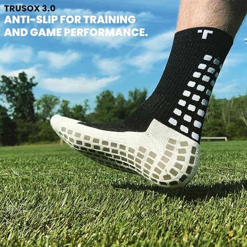 Trusox 3.0 Cushioned Grip Socks, Large Black – Non Slip Unisex Soccer Crew Socks