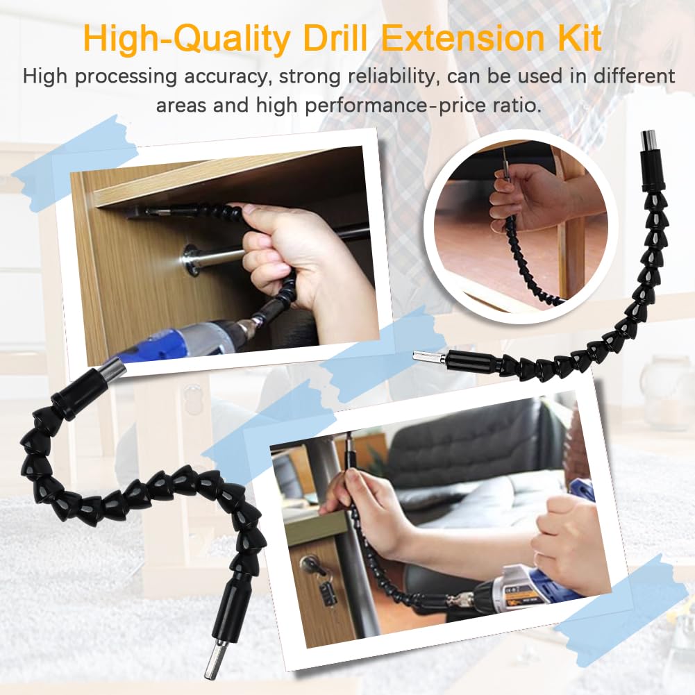 4 Pack Flexible Drill Bit Extension, 11.6 inch Superbit Screwdriver Flexible, Bendable Flexible Drill Bit Extension, Super Bit Flexible Shaft Extension Bits (Black)