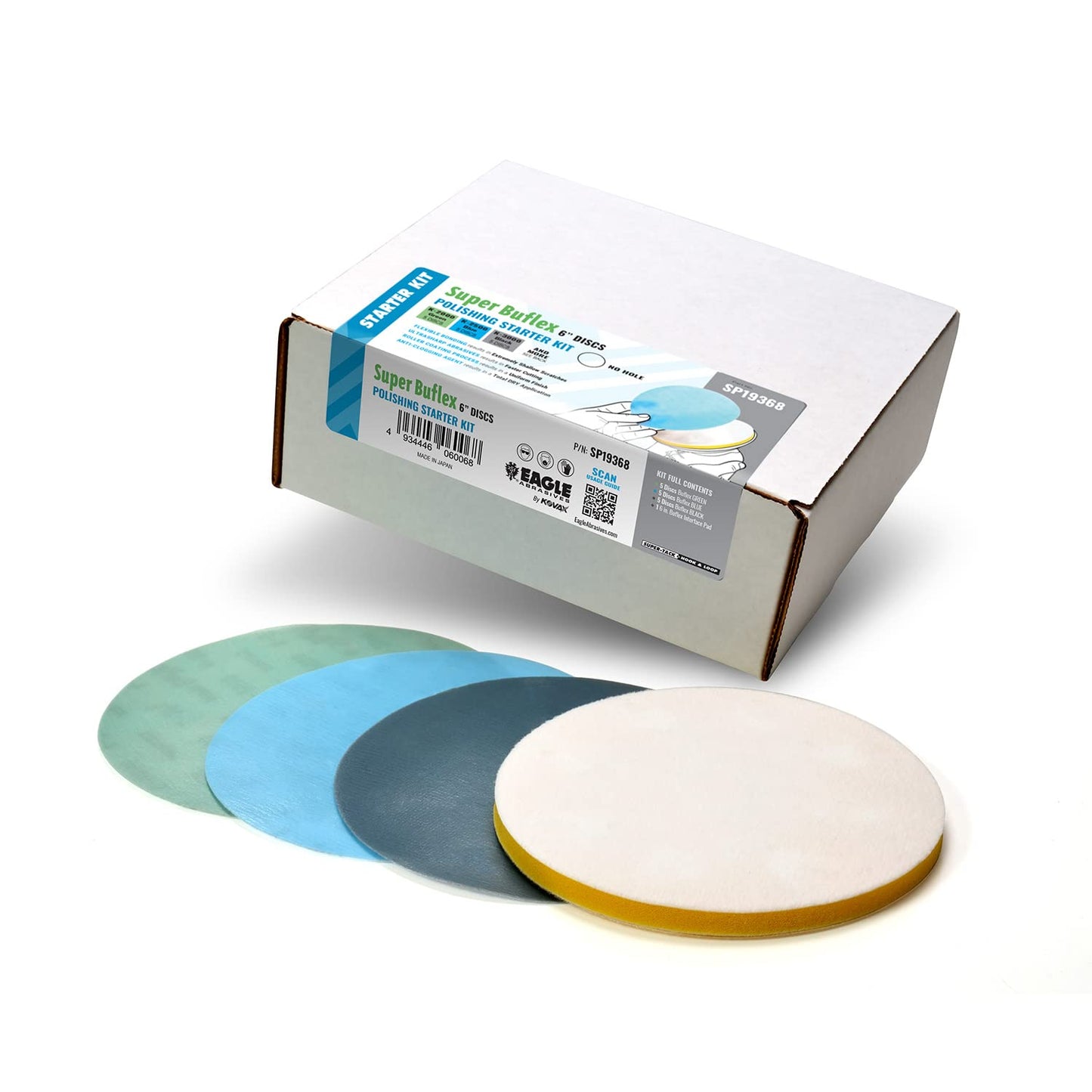 Super Buflex Flexible Polishing 6 inch Discs Starter Kit, SP19368, K2000 - K3000, No Holes, 15 Discs + 1 Interface Pad
