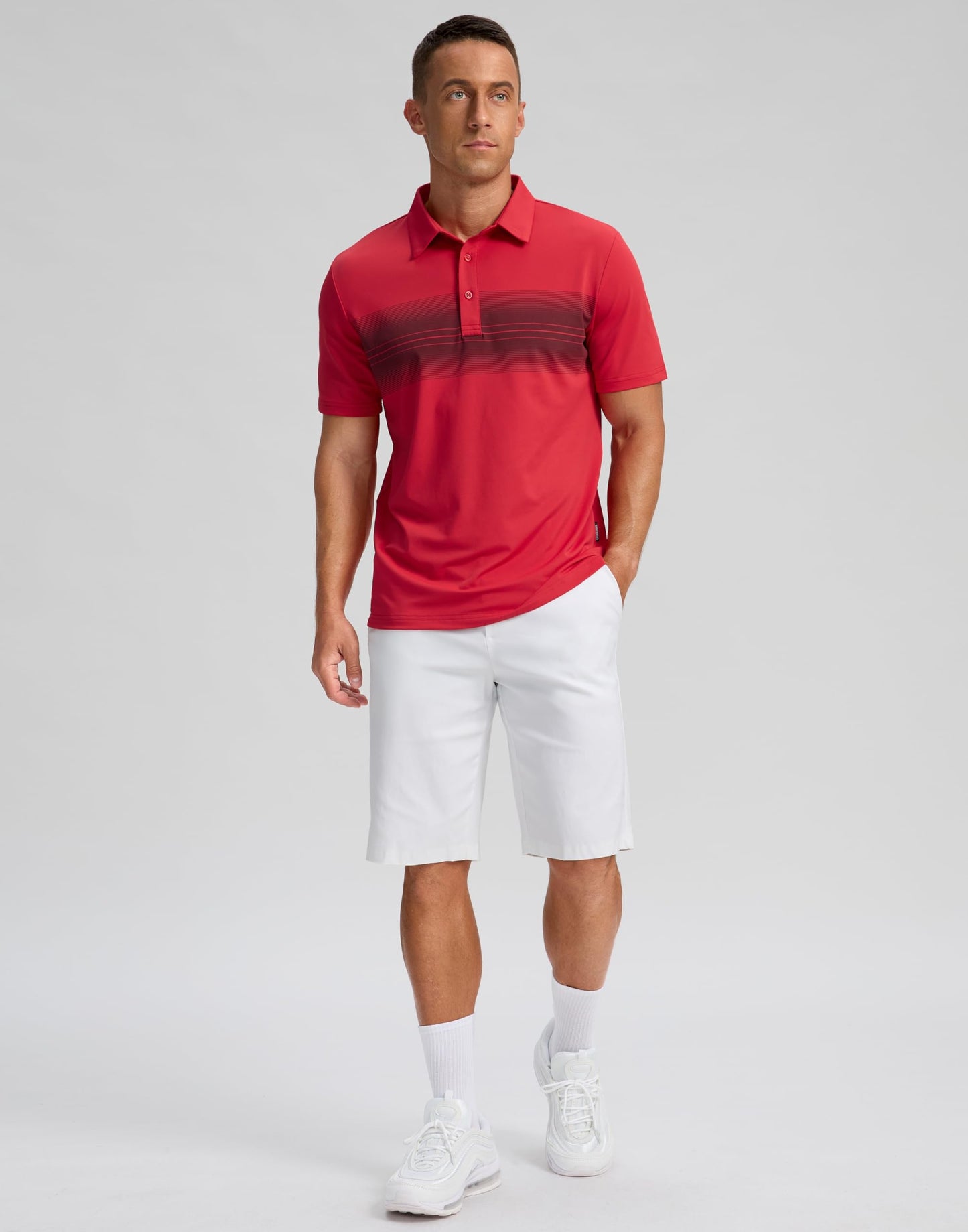 Men's Golf Shirts Dry Fit Moisture Wicking Performance Short Sleeve Collared Polo Shirts for Casual Athletic Business (Red Stripe, 4XL)