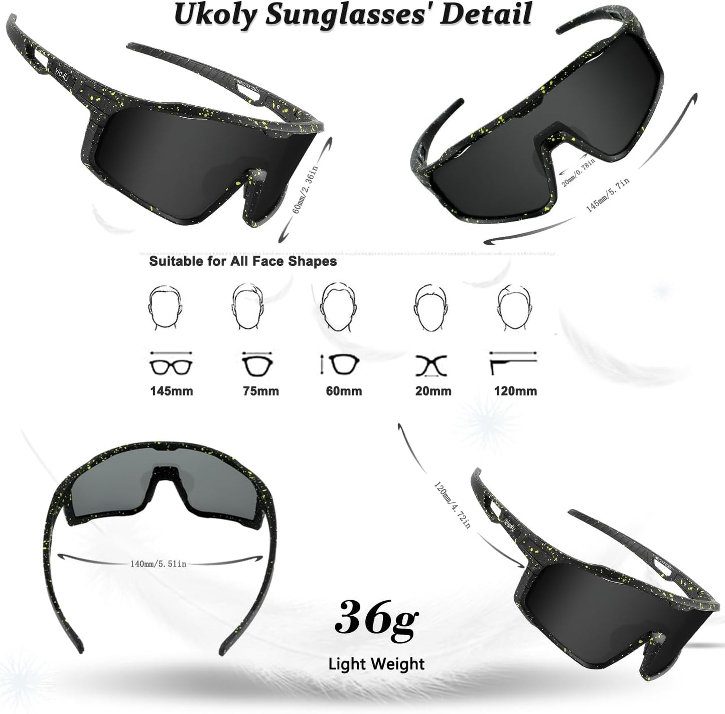 Ukoly Cycling Sunglasses - HD UV400 Sports Glasses for Men & Women | Ideal for Running, Baseball, Fishing & Golf