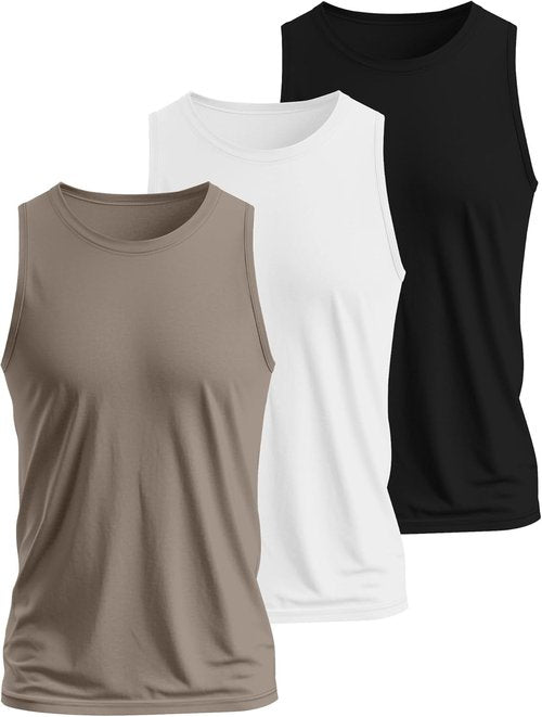 Ficerd Men's Big & Tall Tank Tops - Cotton Moisture-Wicking Sleeveless Gym Tees | X-Large, Black/White/Khaki