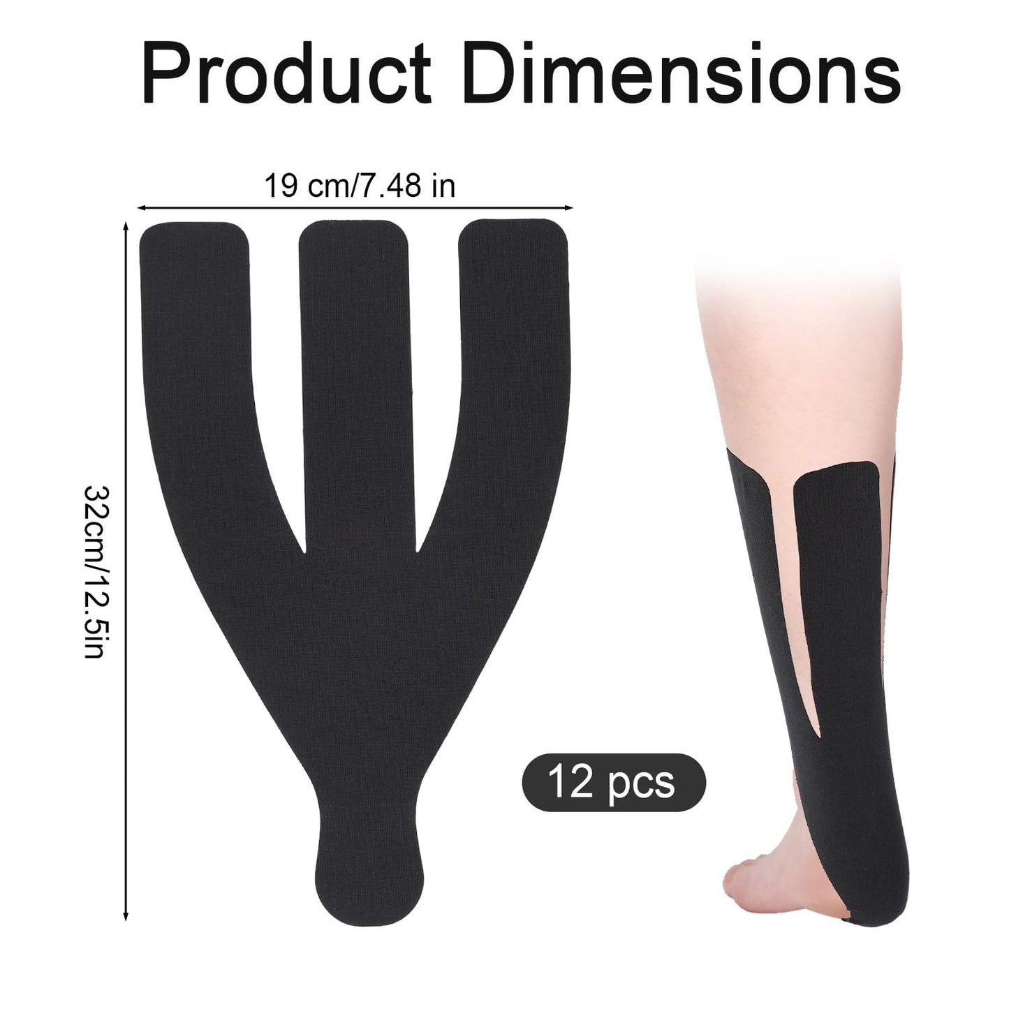 12pcs Precut Kinesiology Tapes for Achilles Tendon, Elastic & Breathable Achilles Tendon Support Ankle Strap Sports Recovery Patch Wrap for Muscle Stability (Black)