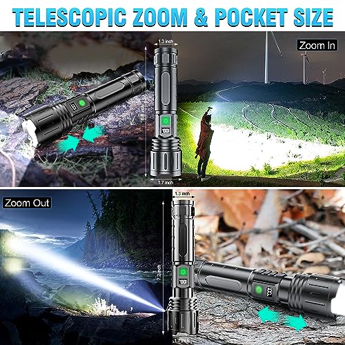 Hoxida 2000 Lumens Rechargeable LED Flashlight with Power Display - 1pc, Waterproof, 5 Modes, Zoom, Long Battery Life