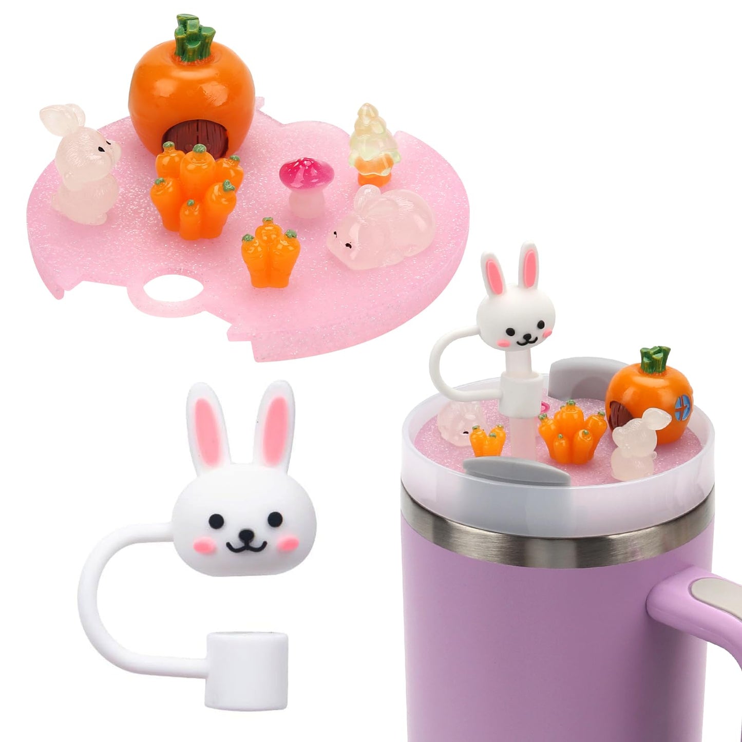 Stanley Cup Lid Accessories for 40oz H2.0, Topper Decoration Charms with Silicone Straw Cover, Cute Tumbler Accessories