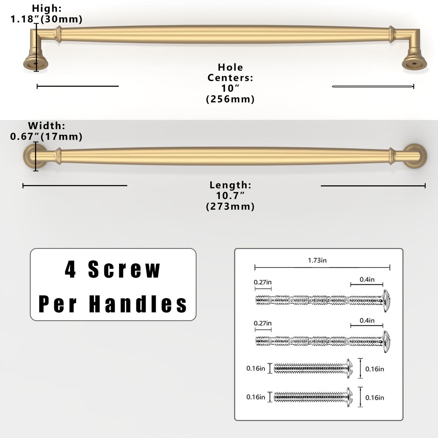 Asimerdeco 10 Pack Champagne Bronze Cabinet Pulls 10 Inch(254mm) Kitchen Cabinet Handles Solid Zinc Alloy Cabinet Hardware Drawer Pulls