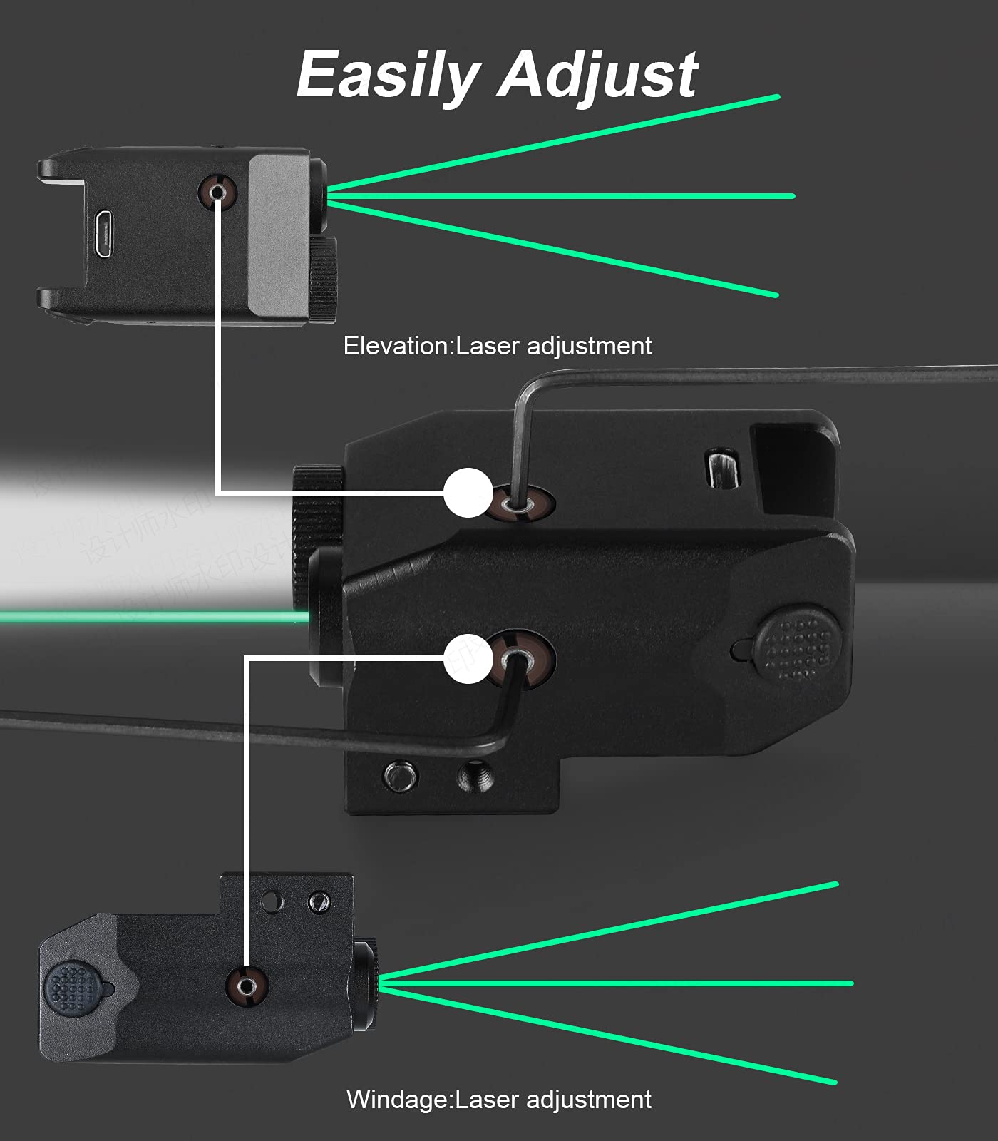 LIGHTWIN Green Laser Light Combo 350 Lumens Tactical Flashlight with USB Rechargeable for Pistols Handguns, Laser Sights Pistol Light, Fit Picatinny Rail