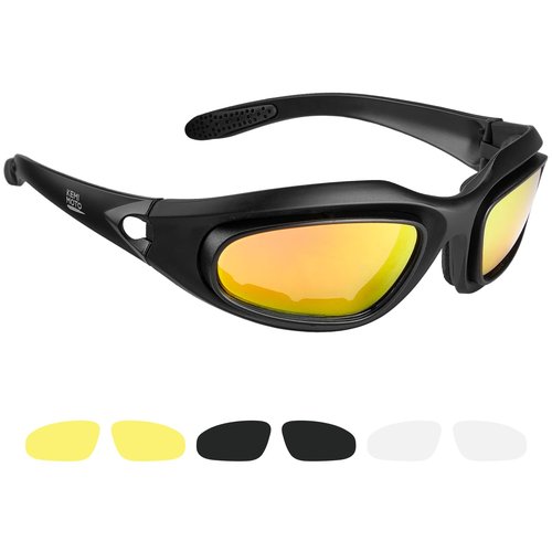 KEMIMOTO Riding Goggles for Men - UV Protection, Windproof & Dustproof with 4 Lens Kit for Outdoor Activities