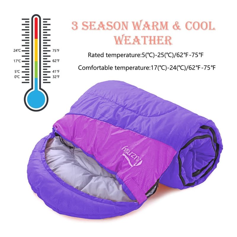 Camping Sleeping Bag 3 Seasons Lightweight &Waterproof with Compression Sack Camping Sleeping Bag Indoor & Outdoor for Adults & Kids