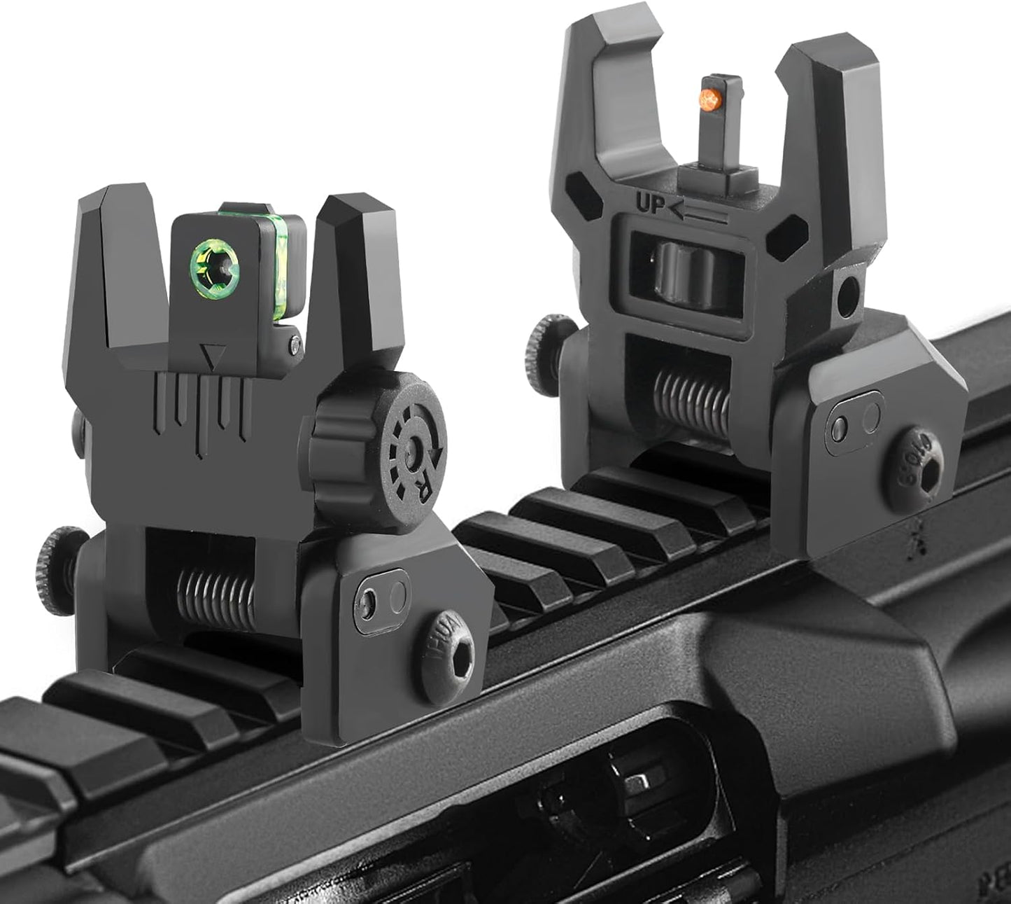 ZBULAR Fiber Optic Sights - Tool-Free Adjustable Flip Up Front & Rear Backup Sights | Green & Red Dots