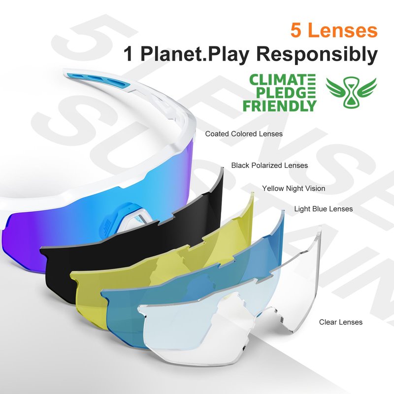 HAAYOT Polarized Sports Sunglasses for Men Women Youth Baseball Cycling Running Softball Biking Glasses 5 Lenses Bright White Sky Blue