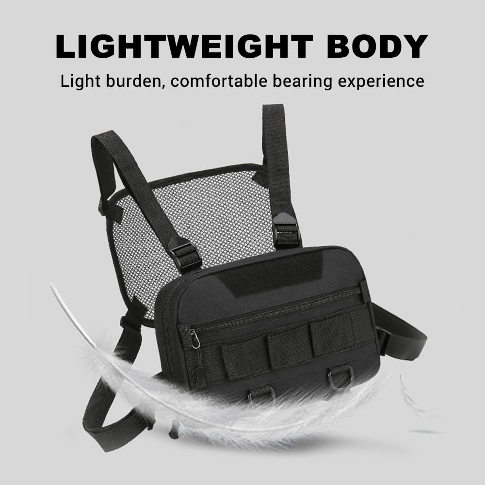 Tactical Sports Chest Bag, Adjustable Running Chest Pack with Breathable Mesh Lightweight Shoulder Rig Pouch or Workouts, Hiking, Cycling