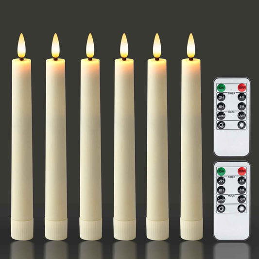 Homemory 6.7 Inches Flameless Taper Candles with Remote Timer Dimmer, Led Flameless Candlesticks Short Taper Candles, Flickering Battery Operated Candlesticks for Xmas Wedding Home Decor, Ivory, 6 Pcs