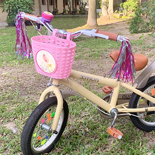 Child Bike Basket for Girls - Easy Install, Durable Plastic, Customizable Cartoon Stickers