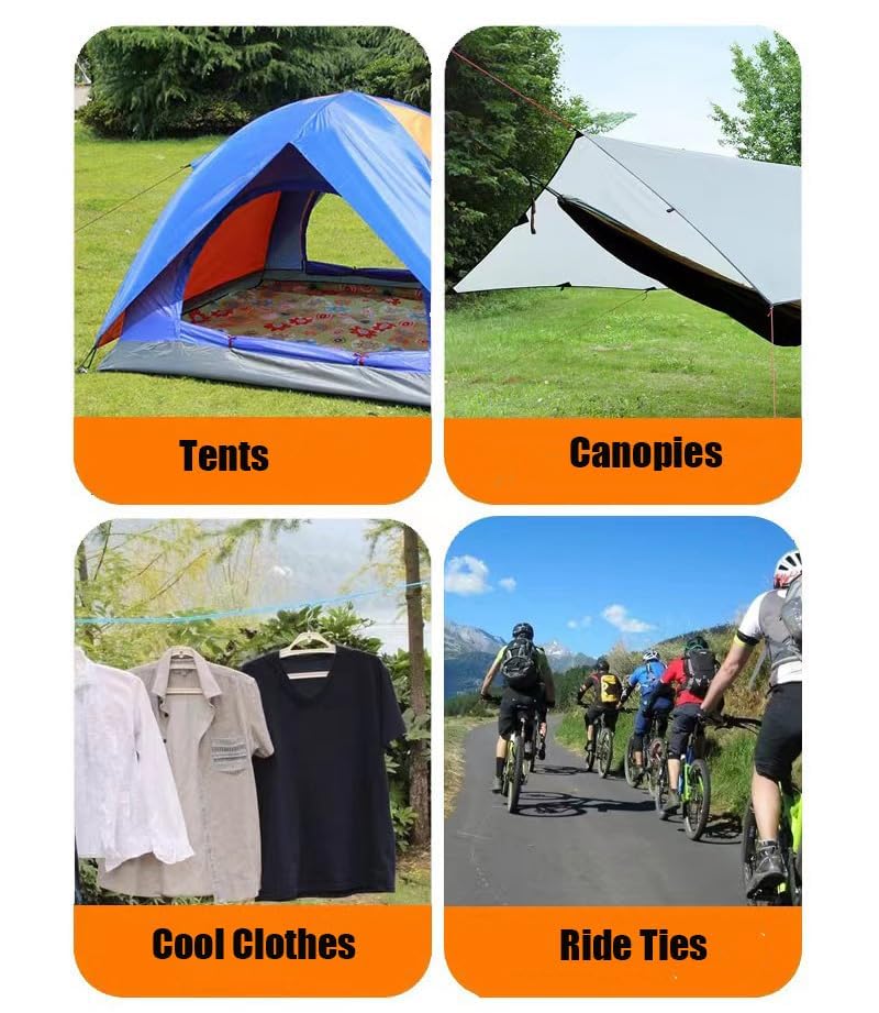 Camping Rope Set - 4mm Reflective Guy Lines with Adjuster - Black