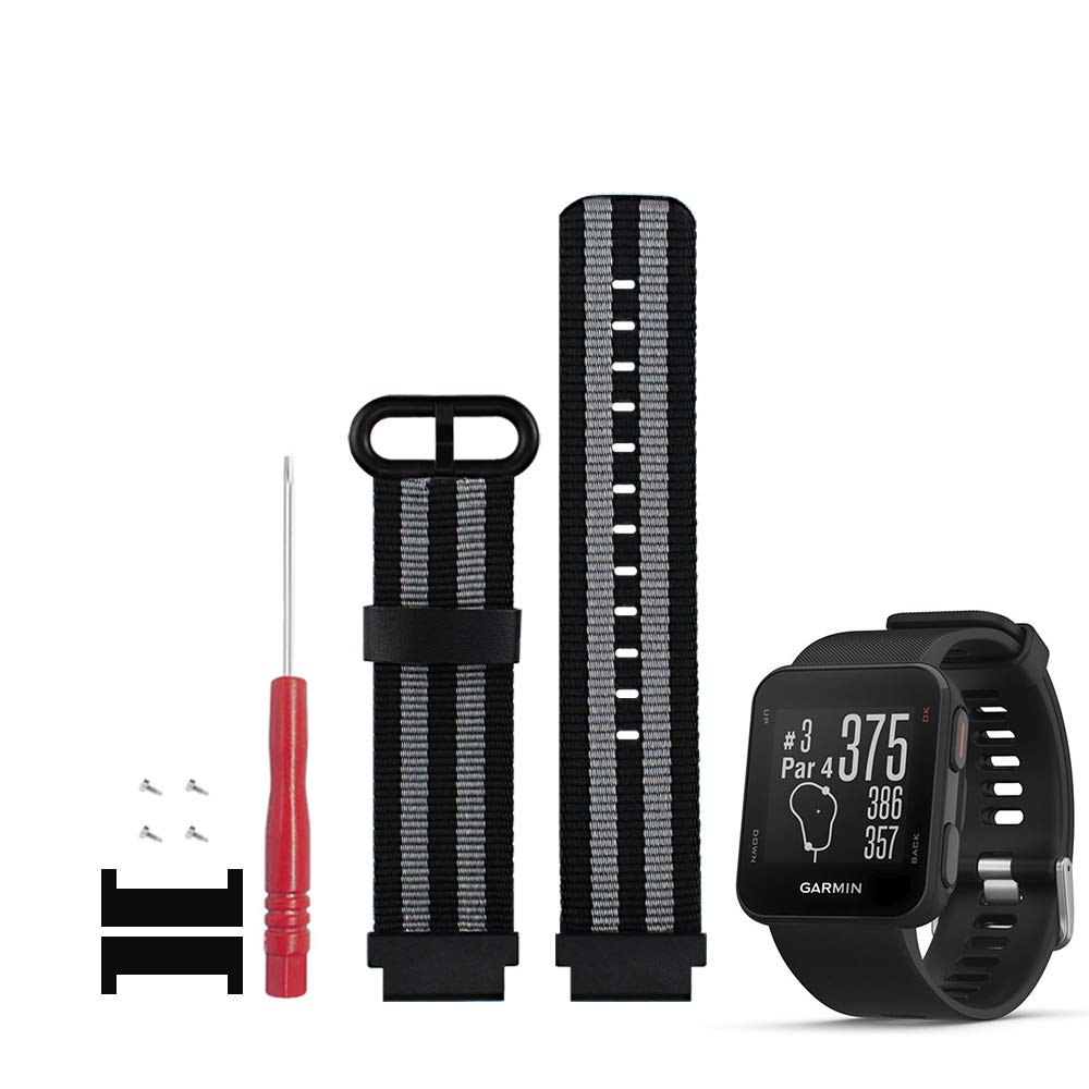 C2D JOY Classic Nylon Weave Band Compatible with Garmin Forerunner 35 Approach S10 Watch Band Replacement Accessory Smartwatch Strap with Adapters - Small (Black/Gray)