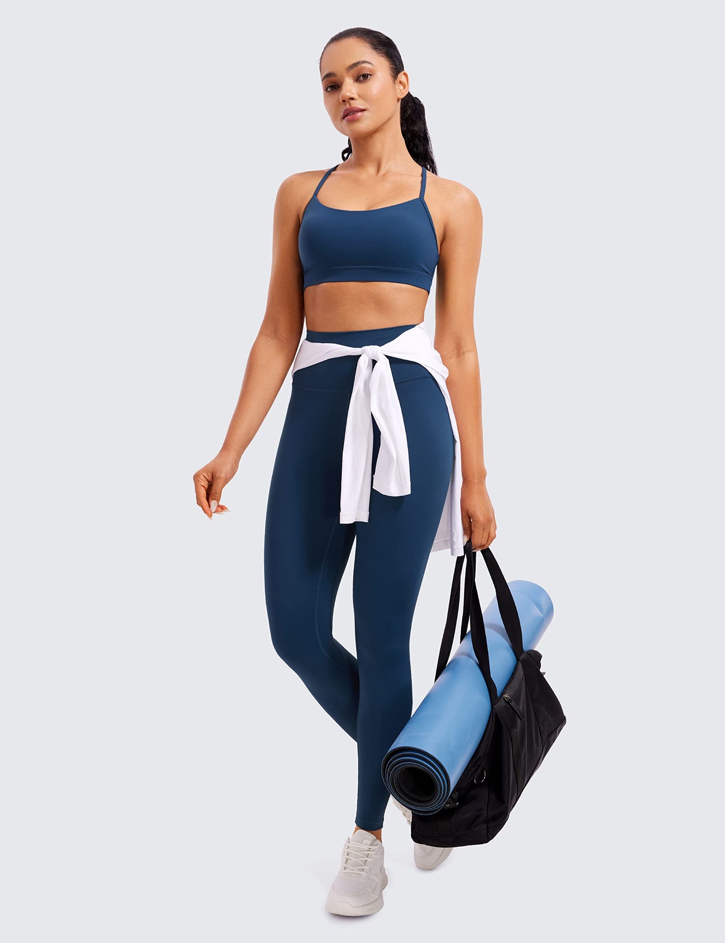 CRZ YOGA Butterluxe Y Back Sports Bras for Women - Padded Racerback Low Impact Spaghetti Thin Strap Workout Yoga Top French Navy Medium
