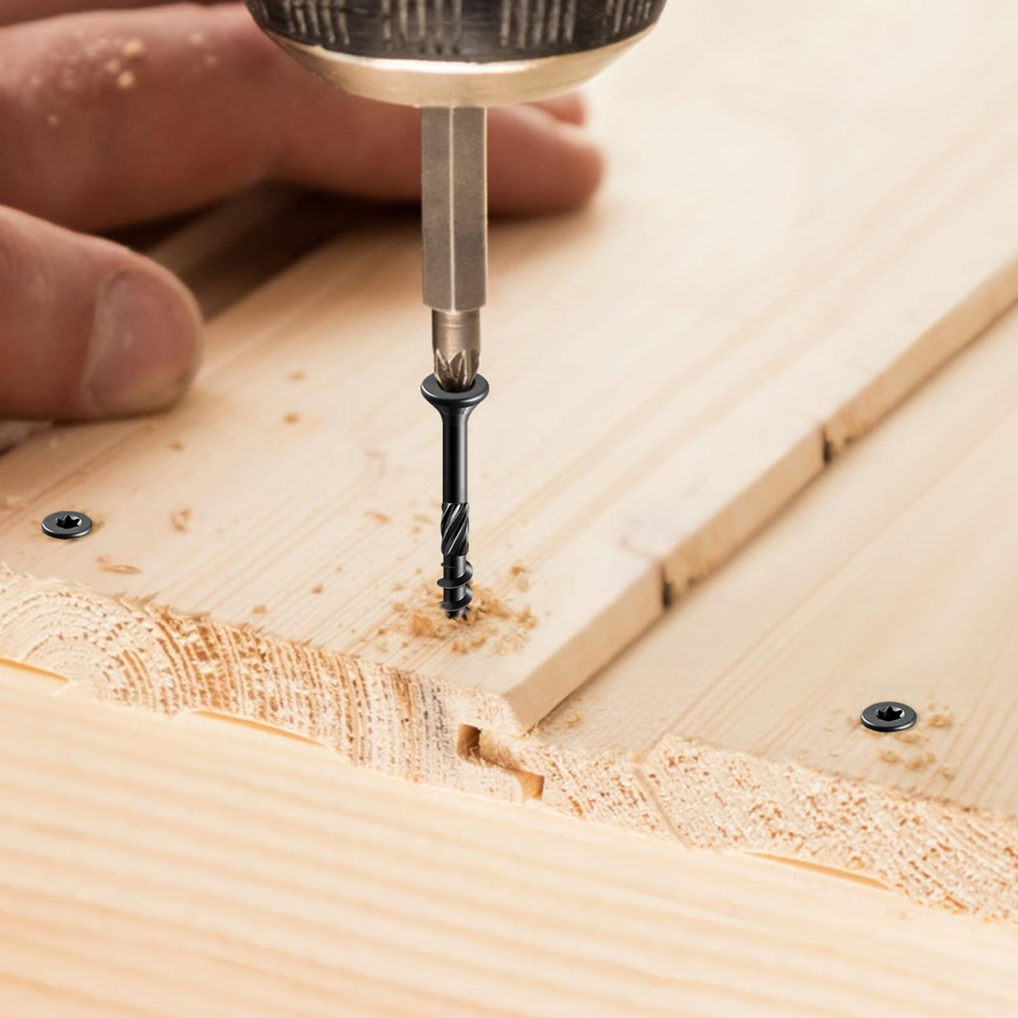 BNUOK #8 Deck Screws 1 Inch Exterior Decking Wood Screws Heavy-Duty Outdoor Torx Drive Head,Black Rust Resistant Epoxy Coated for Timber,Fence,T25 Star Bit (1Ib,199Pcs)