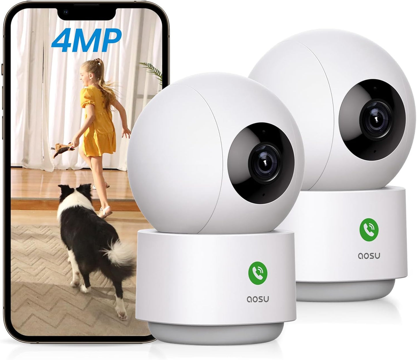 4MP AOSU Indoor Security Camera - 2.5K Baby & Pet Monitor with 360° View, WiFi, Night Vision & Alexa Compatibility