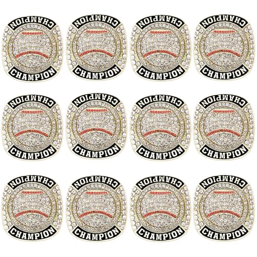 Baseball Championship Ring Trophy Set - 12 Pcs, Size 10, Gold