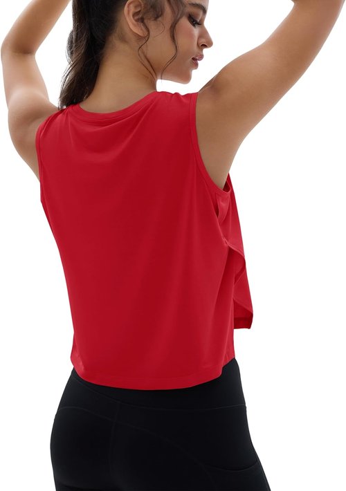 MAGCOMSEN Women's Crop Workout Tank Top - Sleeveless Loose Fit Gym & Yoga Top with Side Slits