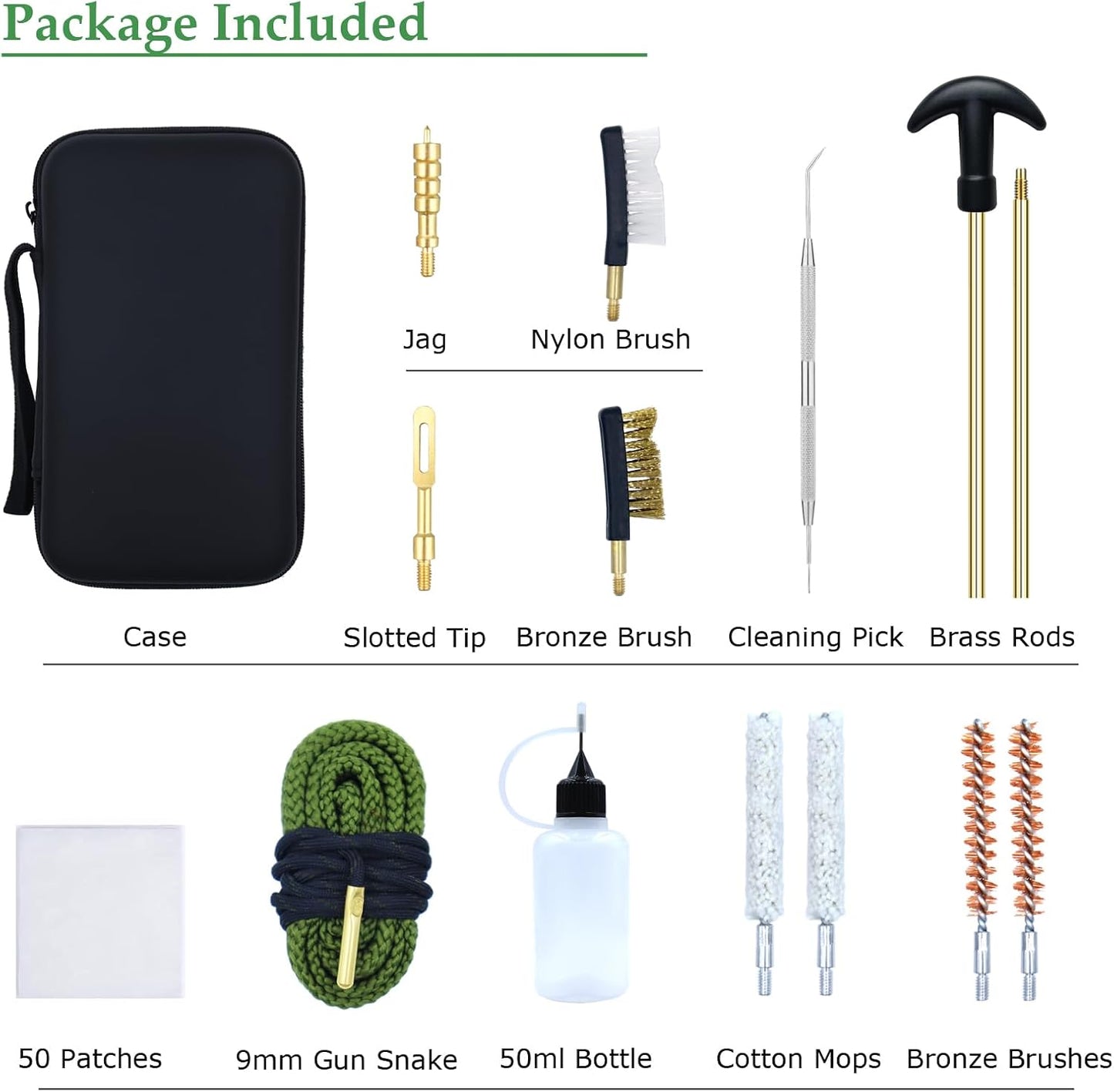 Skiennix Tactical 9mm Pistol Cleaning Kit - MOLLE-Compatible Pouch & Essential Tools Included