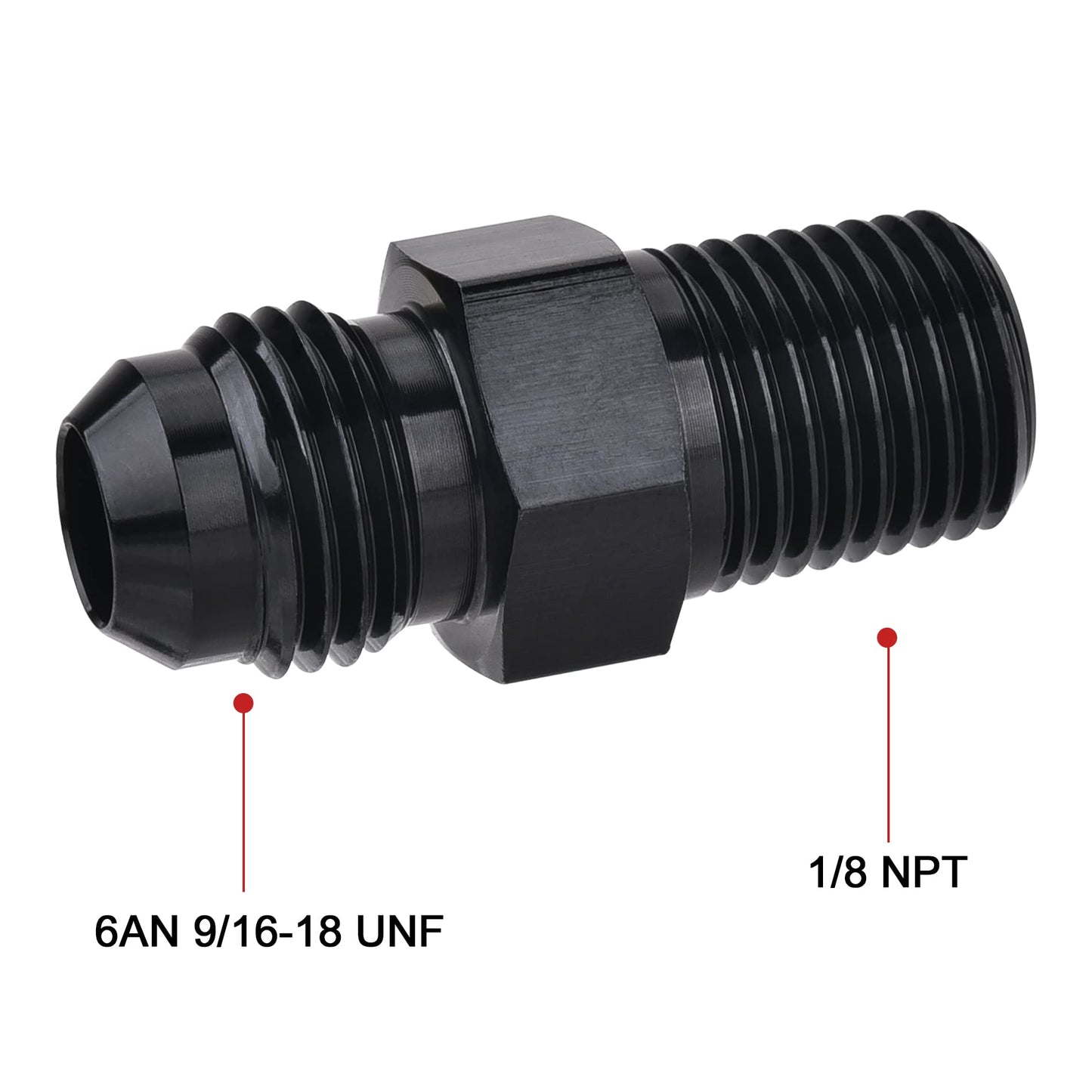 EVIL ENERGY 6AN Male Flare to 1/8" NPT Pipe Fitting Adapter Aluminum Straight Black 2PCS