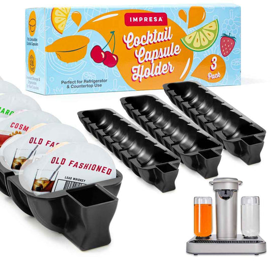 IMPRESA Pod Organizer - Compatible with Bartesian Cocktail Machine & Bar Accessories Organizer - 24-Slot Cocktail Capsules Holder - Secure Loading & Drink Capsule Holder - Plastic, Pack of 3