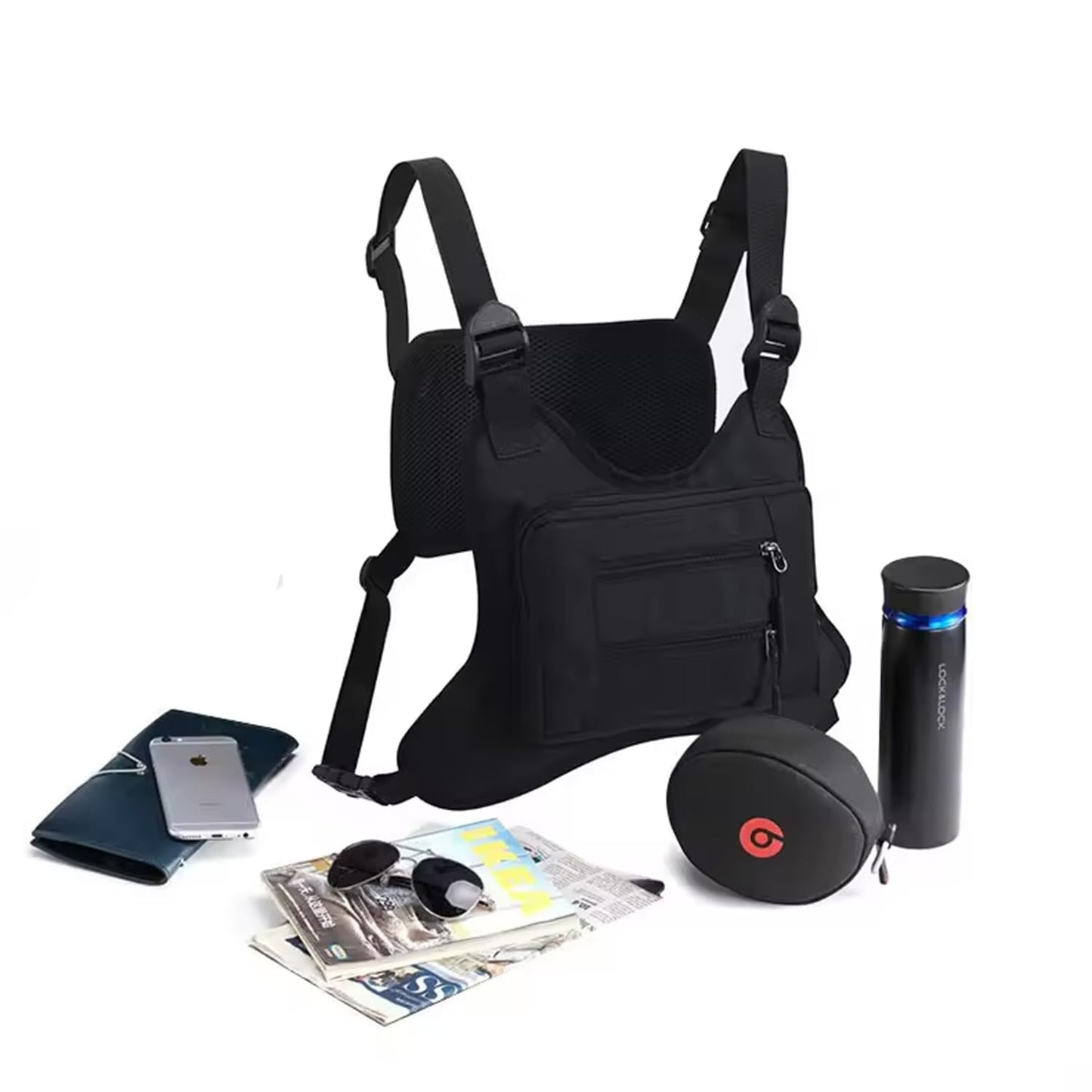 Nhsuzart Sports Chest Bag for Men & Women, Lightweight Front Chest Pack, Outdoor Chest Bag for Men and Women With Pocket & Extra Storage, for Workouts Cycling and Hiking